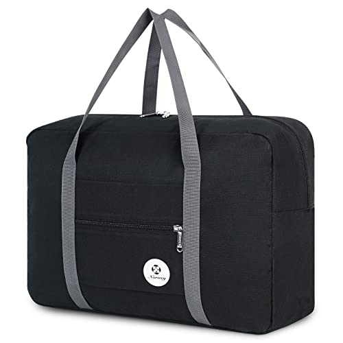 Narway Personal Item Travel Bag, Foldable Carry on Duffle Bag for Women Men - color: AB-Black