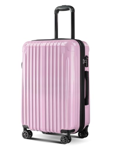 Expandable Checked Luggage Suitcase with Wheels - color: First Love, size: M(24 In)