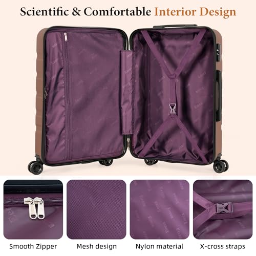 3 piece Carry on luggage 22x14x9 airline approved Brown - color: TeaBrown