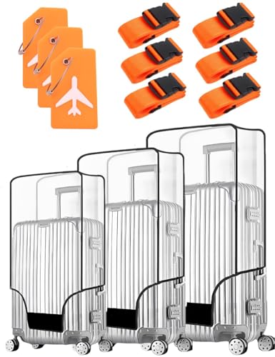 3 PCS Clear Suitcase Covers for Luggage, 20" 24" 28" Luggage Protector Suitcase Cover TSA Approved Waterproof Transparent PVC Protector (20"+24"+28")