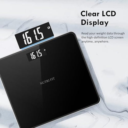 NUTRI FIT Digital Bathroom Scale for Body Weight 0.1lb with 2 AAA Batteries | 0.1lb Precision, 330lb Capacity, Backlit LCD Screen, Bath Scale for Accurate Weight Watching, Elderly Safe Home Use, Black - color: Cool Black