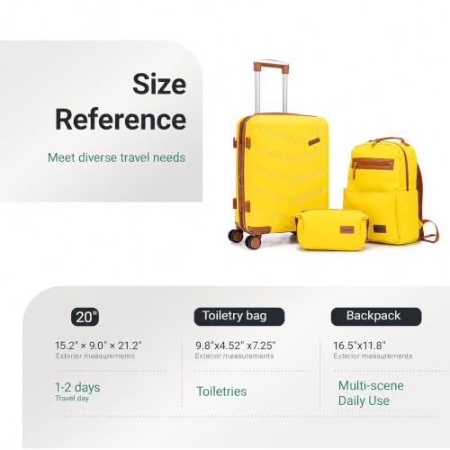 CONCEPTEN Expandable Carry on Luggage 3 Piece Suitcases with Spinner Wheels - color: Yellow, size: 3 Piece