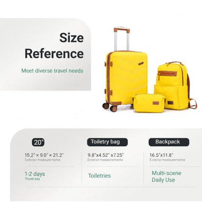 CONCEPTEN Expandable Carry on Luggage 3 Piece Suitcases with Spinner Wheels - color: Yellow, size: 3 Piece