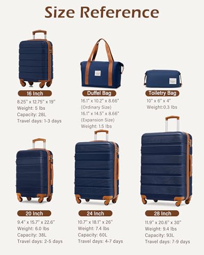 LONG VACATION Luggage Sets with Spinner Wheels, Suitcase Set 6 Piece - color: NAVY, size: 6 piece set