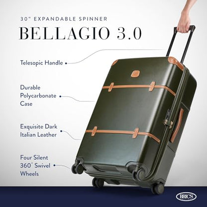 Bric's Bellagio 3.0 Spinner Trunk- Luxury Hardshell Check In Luggage with Large Wheels, Telescopic Handle, Leather Detailing - Expandable Rolling Suitcase - 30", Black - color: Black, size: 30" Checked-Large