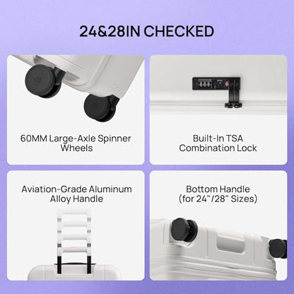 NINETYGO Medium Checked Luggage 24 Inch, Top Opening Luggage Checking In Luggage, Expandable, PC Hard Shell, Larger Capacity Checked, TSA Lock, 360° Spinner Wheels (White,HBP) - color: 08-White, size: Checked 24-Inch