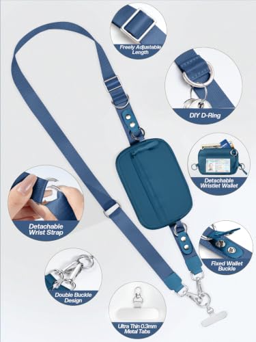 Tiostep Clip and Go Strap for Phone with Wallet Crossbody Phone Lanyard Adjustable and Detachable RFID Wristlet Wallet (Blue Peacock, Large) - color: Peacock Blue, size: Large