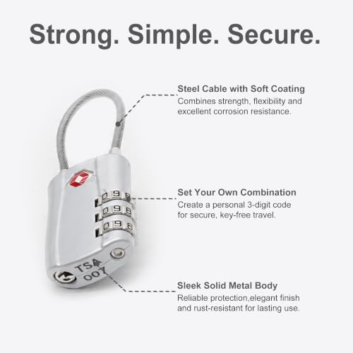 Luggage Locks TSA Approved 2 Pack, Small Padlock Combination, TSA Locks for Luggage, Travel Combo Padlock with Code for Suitcase, Backpack Zipper, Locker, Gun Case, Ammo Can (Black+Silver) - color: Black+Silver