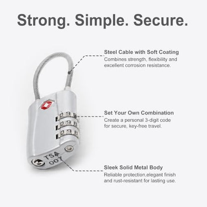Luggage Locks TSA Approved 2 Pack, Small Padlock Combination, TSA Locks for Luggage, Travel Combo Padlock with Code for Suitcase, Backpack Zipper, Locker, Gun Case, Ammo Can (Black+Silver) - color: Black+Silver