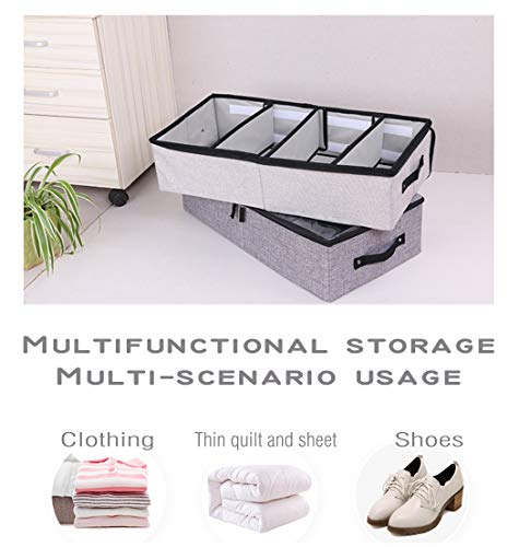 AARAINBOW 2 Packs Foldable Under Bed Shoes Organizer with Lids, Underbed Clothes Storage Container with Divider, UnderBed Storage Bins Box with Clear Window (Gray+Coffee) - color: Coffee,Gray