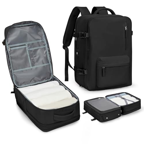 WONHOX Large Travel Laptop Backpack Expandable Flight Approved Backpack Carry on Backpack for Women Men Waterproof 17inch Laptop Daypack Hiking Work Backpack with Shoe Compartment Black - color: A6-black