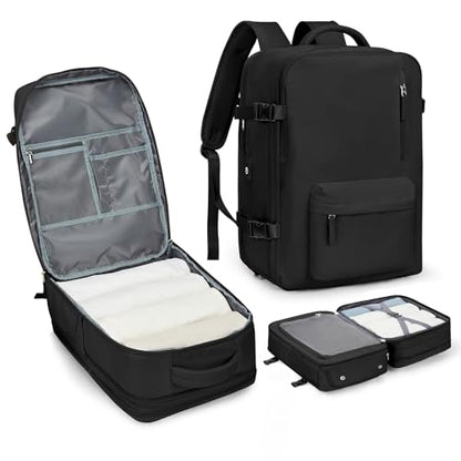 WONHOX Large Travel Laptop Backpack Expandable Flight Approved Backpack Carry on Backpack for Women Men Waterproof 17inch Laptop Daypack Hiking Work Backpack with Shoe Compartment Black - color: A6-black