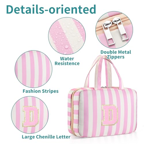 Personalized Travel Hanging Toiletry Bag & Makeup Bag Striped Pink D - color: Striped Pink, size: D