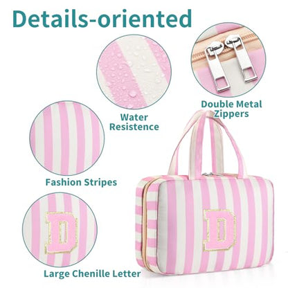 Personalized Travel Hanging Toiletry Bag & Makeup Bag Striped Pink D - color: Striped Pink, size: D