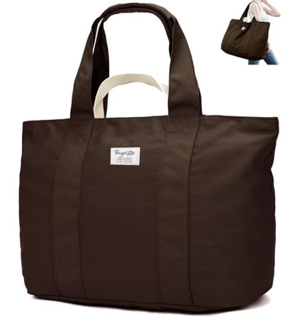 Bagelite 22'' 50L 100% Cotton Oversized Travel Tote Bag for Women - Tear-Resistant, Overnight/Weekend/Beach Bag - color: Coffee（22'' Xl）