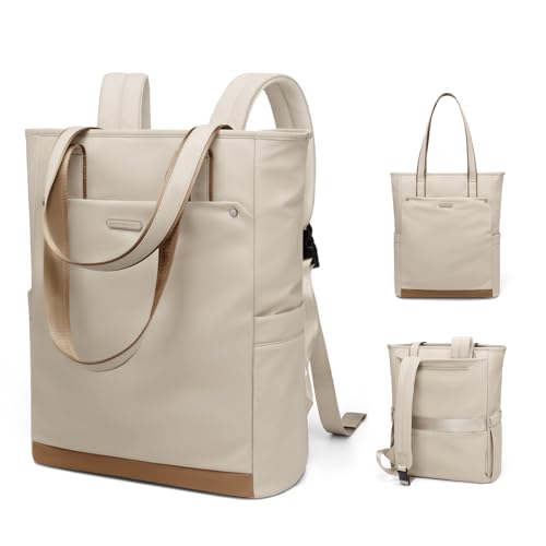 Convertible Laptop Backpack, Carry‑on Tote Backpack,16 Inch, Apricot - color: Apricot