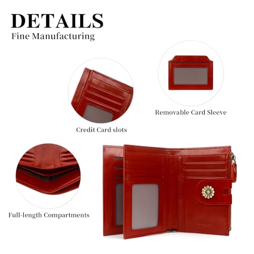 Leather Wallet Women,RFID Blocking Womens Wallet Bifold Compact Card Holder Small Wallet for Women with Removable ID Window Winered - color: b2-winered