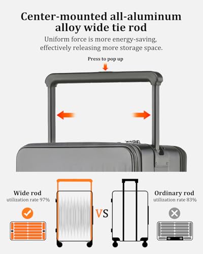 Joyway 20 Inch Top Opening Carry on Luggage with Aluminium Frame, Grey - color: Grey