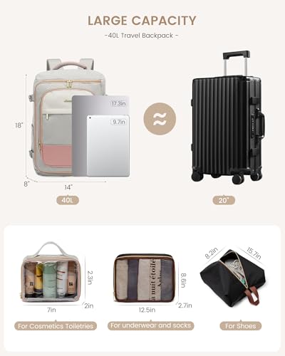 LOVEVOOK Travel Backpack Carry on Flight Approved for Women/Men - color: Gray & Pink, size: 50L-4PCS