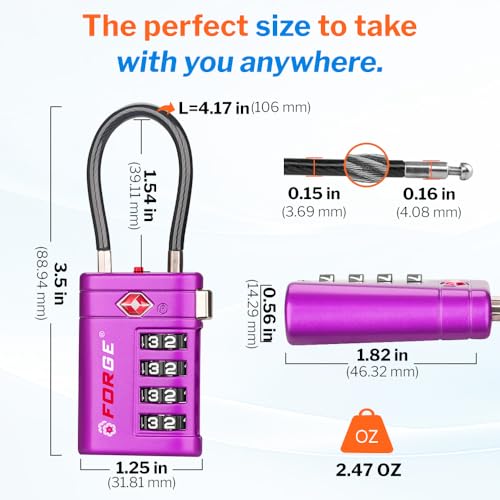 Forge Open Alert TSA Approved Luggage Locks, Purple, 2 Pack Locks - color: Purple 2 PK
