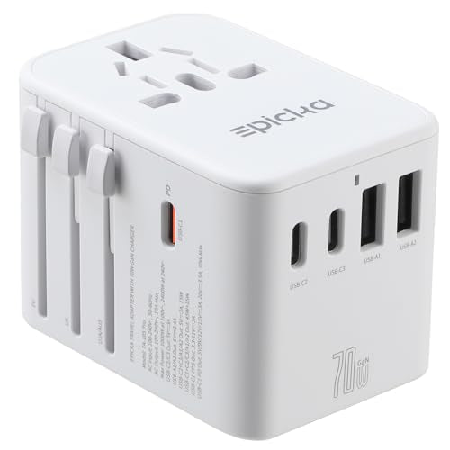 Epicka 70W GaN PD Universal Travel Adapter, 3USB-C/2USB-A - style: 70W-5USB(3 USB-C) White