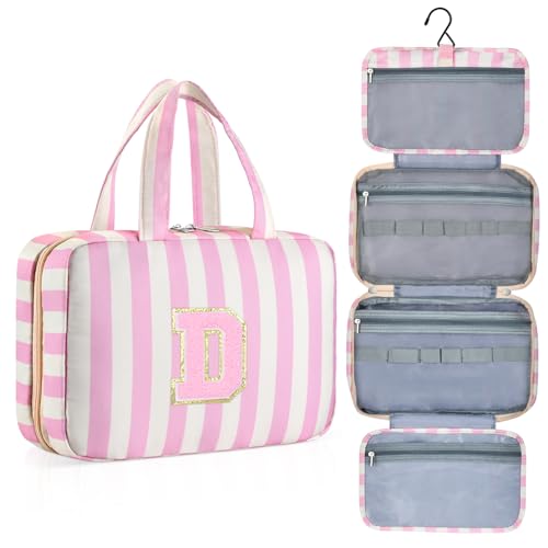Personalized Travel Hanging Toiletry Bag & Makeup Bag Striped Pink D - color: Striped Pink, size: D