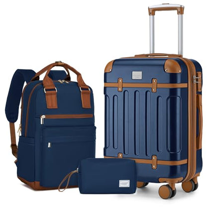 LARVENDER Expandable Carry on Luggage Sets 3 Piece Suitcases Set, Navy - color: Navy Blue, size: 3 piece set(BP/TB/20)