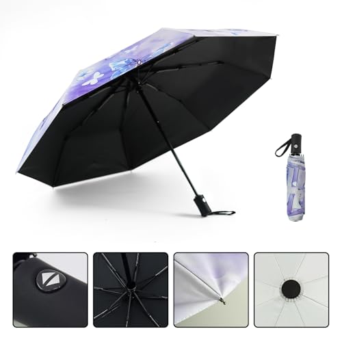 SY COMPACT Travel Umbrella - Windproof Automatic Compact Umbrellas for Rain - color: Purple Butterfly