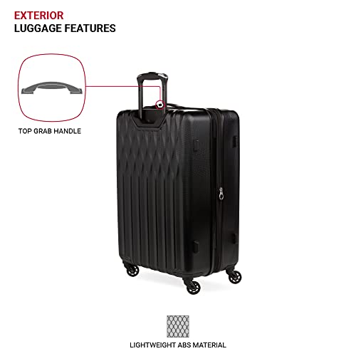 SwissGear 8018 Expandable Luggage, Hard Shell Medium Luggage with Spinner Wheels - color: Black, size: Checked-Medium 24-Inch
