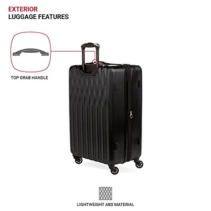 SwissGear 8018 Expandable Luggage, Hard Shell Medium Luggage with Spinner Wheels - color: Black, size: Checked-Medium 24-Inch