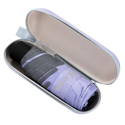 GAOYAING Compact Travel Umbrella with Reflective Safety Strips (300ft Visibility) - Ultra Portable 6.9" Folded Windproof Rain & Sun Umbrella UPF 50+ for Men Women - color: Purple