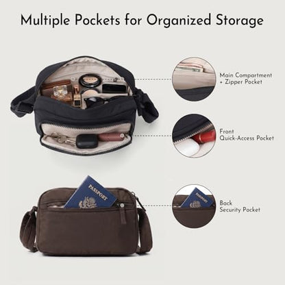 Crossbody Bag for Women, Multi Pockets Puffer Small Shoulder Handbag with RFID Blocking for Travel - color: Black