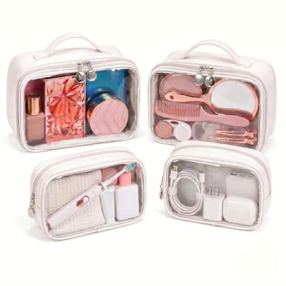 4-Pack Clear Cosmetic Bags, Travel Toiletry Pouches, Makeup Organizers - color: Beige