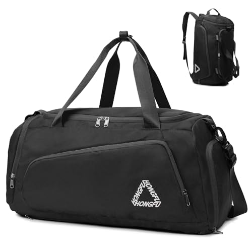 Eslcorri 45L Gym & Travel Duffel Bag Backpack with Shoe & Wet Pocket, Black - color: 45L-Black