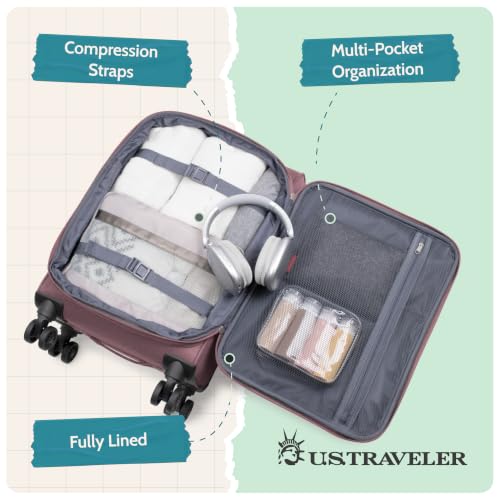 U.S. Traveler Rio Lightweight Softside Rolling Carry-on Suitcase, 4-Wheel Single, Mauve - color: Mauve, size: 22"