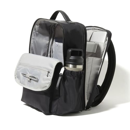 Baggallini Tribeca Expandable Laptop Backpack - 15"x11" Lightweight RFID Computer Bag for Work & Travel with Luggage Sleeve - color: Black Twill