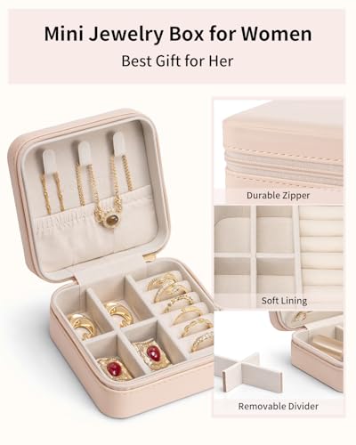 VLANDO Travel Jewelry Case, Compact Design, Necklace Hook, Anti-Tangle - color: K.Nude Pink