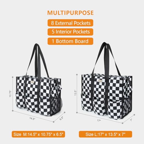 TOPDesign Utility Water Resistant Tote Bag with 13 Pockets, Zipper Closure - color: Checkerboard, size: Large