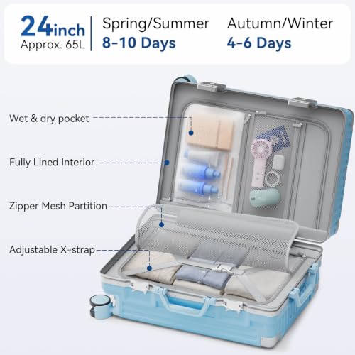 Checked Luggage, Zipperless Aluminum Frame Suitcase, Blue, 24 in - color: blue, size: 24in