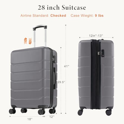 Sweetcrispy 28 Inch Checked Luggage, Suitcase with Spinner Wheels - color: Dark Grey, size: 28 Inch