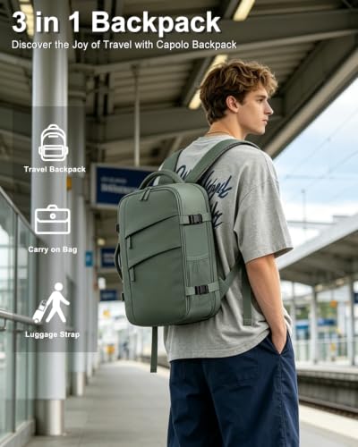 Capolo Travel Laptop Backpack Women Men Personal Item Weekender Travel Bag - color: Green, size: Small