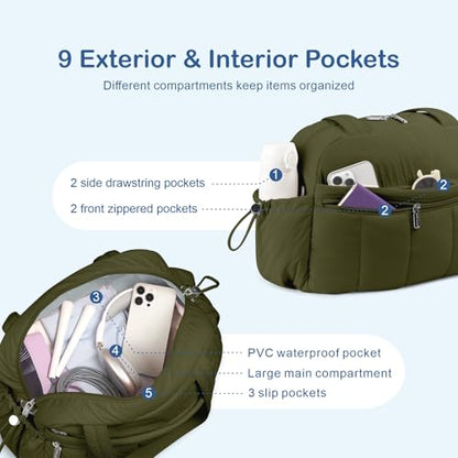 TOPDesign Travel Duffel Bag, Puffy Carry On Overnight, Gym Bag w/Wet Pocket - color: Dark Green