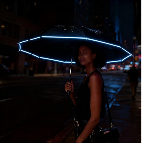 SIEPASA Travel Umbrella with Carabiner Handle - Windproof 10 Ribs Auto Open/Close for Rain & Sun Protection, Compact Portable Clip-on Backpack Design with Safety Reflective Strip. - color: UV-Light Pink