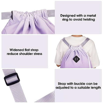 WANDF Drawstring Backpack with Shoe Compartment, Sports Gym Bag - color: L, Purple Gradient, size: Large