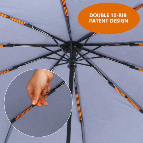 Bluinzi 2 Pack 46 Inch Umbrellas, Double 10-rib, for Rain, Compact Travel - color: (2 pack)black+grey