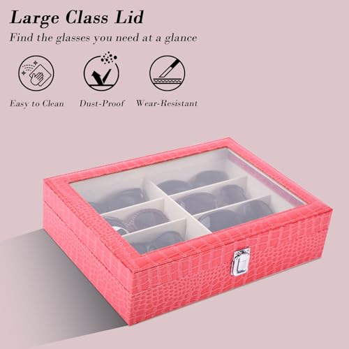 AUTOARK Leather 8 Piece Eyeglasses Storage and Sunglass Glasses Display Case Organizer - color: Rose Red/Beige