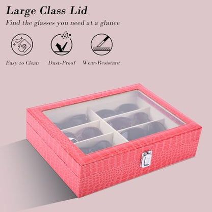 AUTOARK Leather 8 Piece Eyeglasses Storage and Sunglass Glasses Display Case Organizer - color: Rose Red/Beige