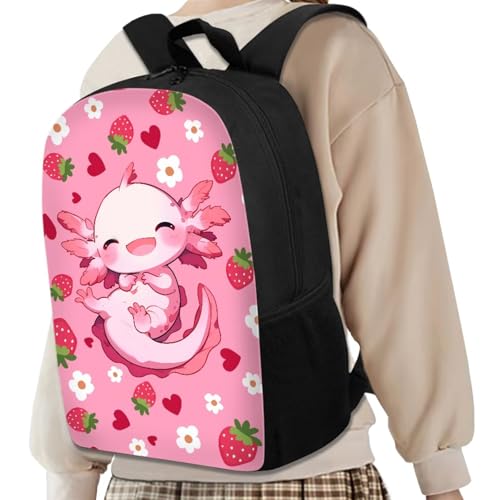 3PCS Kids School Bag Strawberry Axolotl Backpack for Girls with Lunch Box, Pencil Case - Cute Bookbags for Age 5-8 Kindergarten to Elementary School Student Back Pack, Pink - color: Axolotl Strawberry B