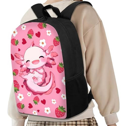 3PCS Kids School Bag Strawberry Axolotl Backpack for Girls with Lunch Box, Pencil Case - Cute Bookbags for Age 5-8 Kindergarten to Elementary School Student Back Pack, Pink - color: Axolotl Strawberry B