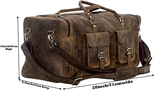 KomalC 28 Inch Leather Duffle Bag for Men & Women, Travel Gym Holdall - color: Distressed Brown, size: 28 Inches